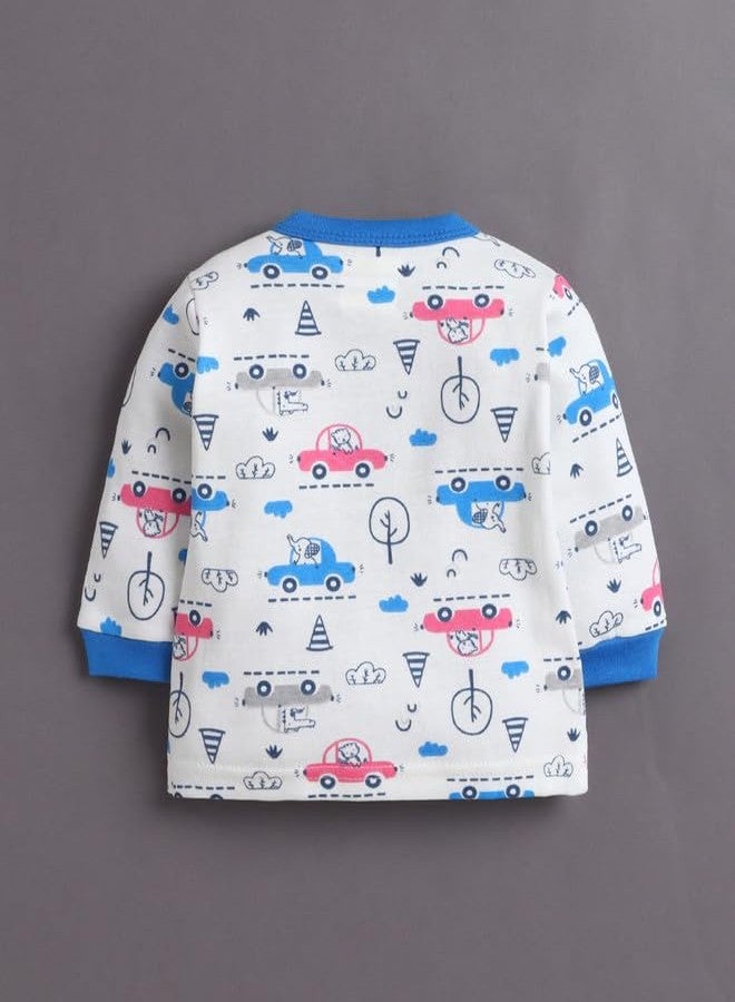 BUMZEE Baby Boys Cotton Round Neck Full Sleeves Graphic Print Jabla & Pyjama Set Off White & Blue - 6-9 Months (Peb11228D-owt) - Image 3