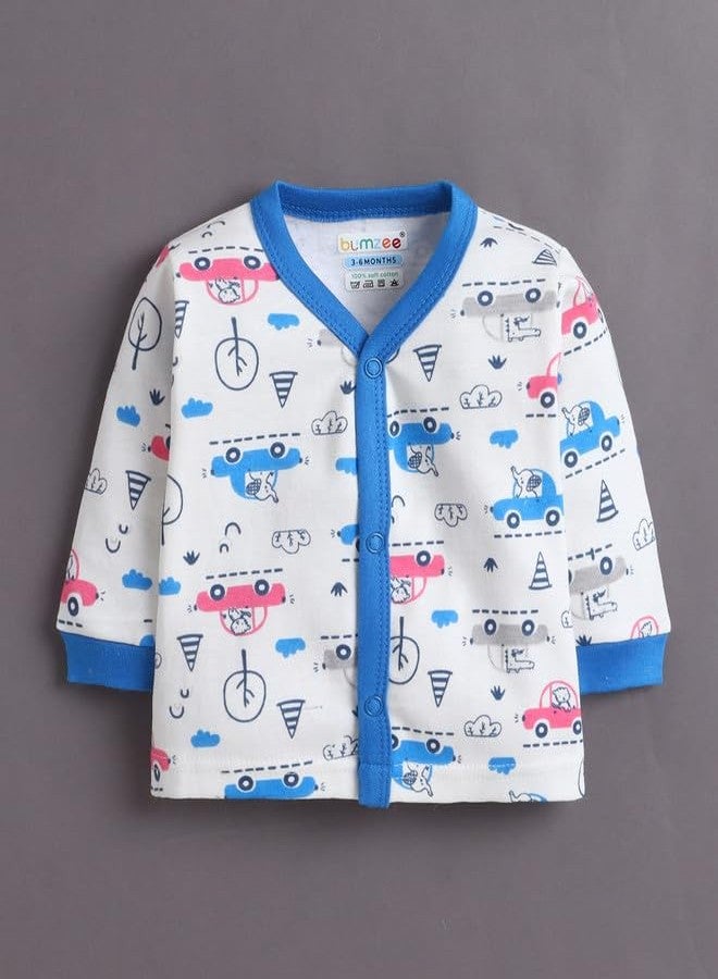 BUMZEE Baby Boys Cotton Round Neck Full Sleeves Graphic Print Jabla & Pyjama Set Off White & Blue - 6-9 Months (Peb11228D-owt) - Image 2