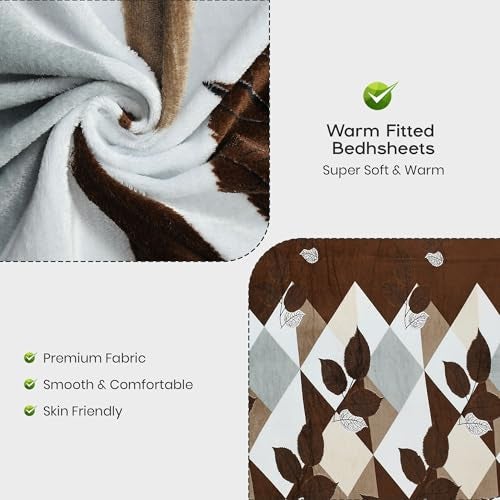 Fresh From Loom Printed King Size Bedsheet All Side Elastic | Premium Winter Soft Fur Bed Sheet with 2 Pillow Cover | Woollen Feel Bedsheet for King Size Bed - Size (78x72x8 Inch) - Image 3