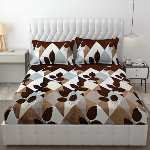 Fresh From Loom Printed King Size Bedsheet All Side Elastic | Premium Winter Soft Fur Bed Sheet with 2 Pillow Cover | Woollen Feel Bedsheet for King Size Bed - Size (78x72x8 Inch) - Image 1