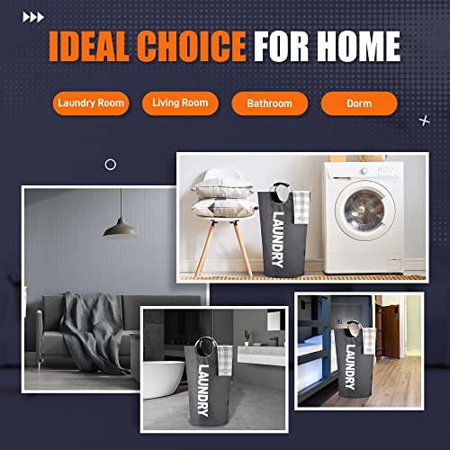 Caroeas 100L Laundry Basket,Large Laundry Hamper, Laundry Bag with Padded Handles, Clothes Hamper Stands Up Well, Collapsible Free Standing Easy Storage Washing Bin (Dark Grey,100L) - Image 5