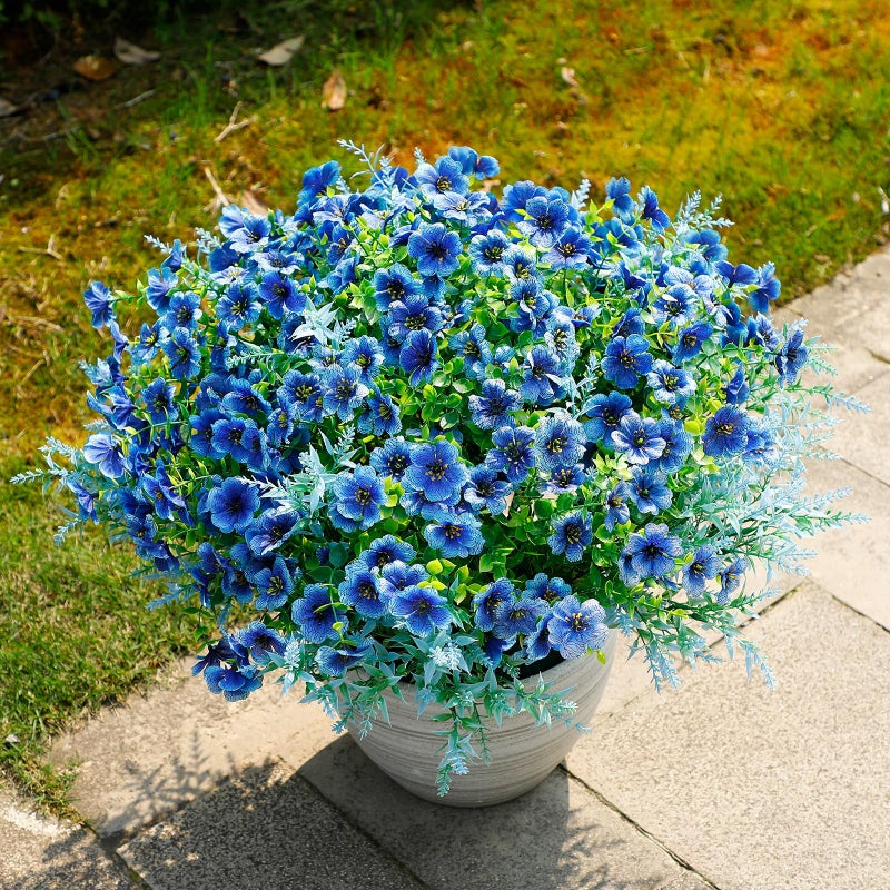 SHareconn 24 Bundles Artificial Flowers for Outdoors Decoration Faux Plants Fake Silk Colorful Daisy Eucalyptus Lavender UV Resistant for Outside Home Porch Patio Indoor Spring Decor Blue - Image 2
