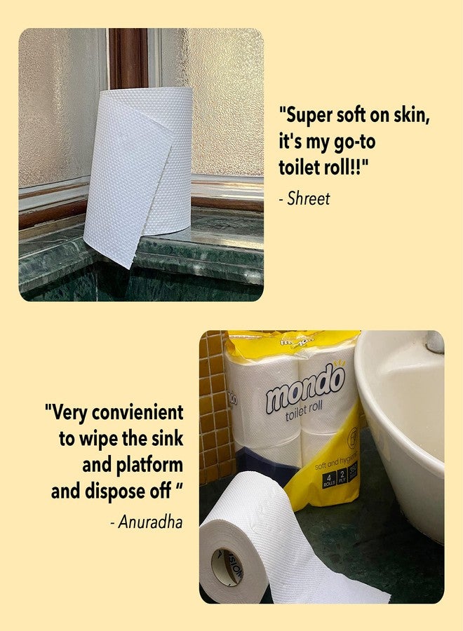 Mondo Toilet Roll Tissue (2 Ply, 350 Pulls) | Pack of 8 Rolls | 100% skin safe FDA approved, OBA free | Septic-safe bath tissue | Compatible with all dispensers | Toilet Tissue Paper Roll - Image 4