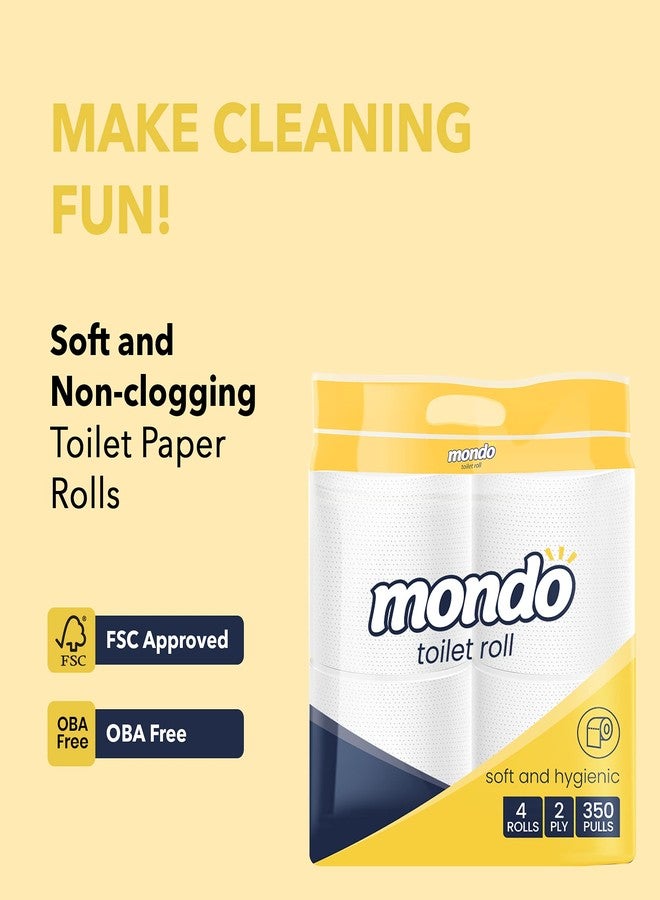 Mondo Toilet Roll Tissue (2 Ply, 350 Pulls) | Pack of 8 Rolls | 100% skin safe FDA approved, OBA free | Septic-safe bath tissue | Compatible with all dispensers | Toilet Tissue Paper Roll - Image 5