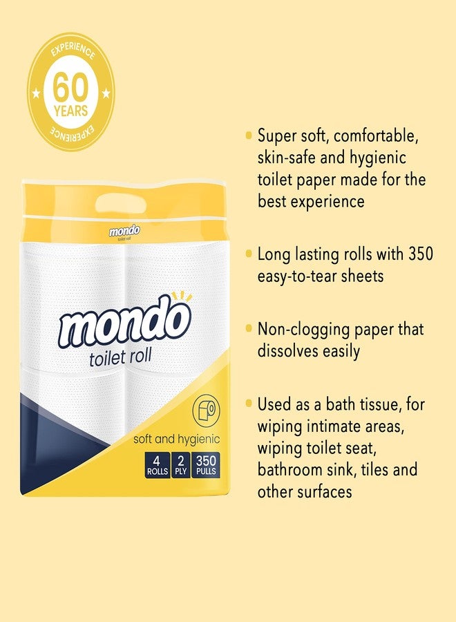 Mondo Toilet Roll Tissue (2 Ply, 350 Pulls) | Pack of 8 Rolls | 100% skin safe FDA approved, OBA free | Septic-safe bath tissue | Compatible with all dispensers | Toilet Tissue Paper Roll - Image 3