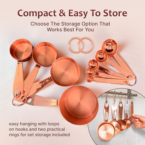 AGRUS Measuring Cups and Spoons Set of 9, Utensils for Dry and Liquid Ingredients, Copper Kitchen Accessories, Rose Copper Decor for Home, Stackable, Sturdy Stainless Steel - Image 5