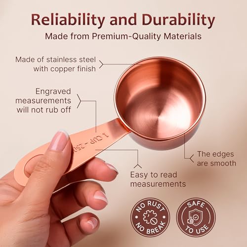 AGRUS Measuring Cups and Spoons Set of 9, Utensils for Dry and Liquid Ingredients, Copper Kitchen Accessories, Rose Copper Decor for Home, Stackable, Sturdy Stainless Steel - Image 4