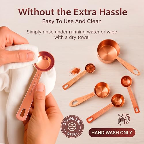 AGRUS Measuring Cups and Spoons Set of 9, Utensils for Dry and Liquid Ingredients, Copper Kitchen Accessories, Rose Copper Decor for Home, Stackable, Sturdy Stainless Steel - Image 2