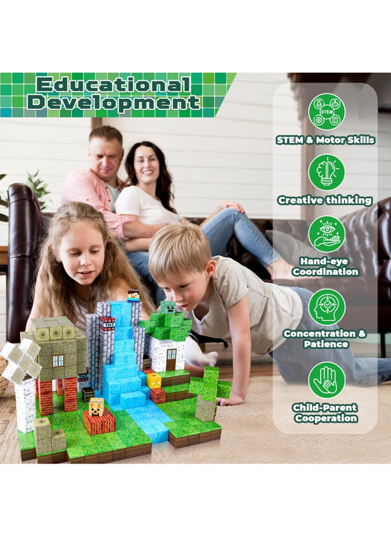 Paka Rabbit Magnetic Building Blocks | 100 Pieces Magnetic Building Blocks Game, Construction Toys for Boys and Girls Ages 3-4, 5 6 7 8 9 10, STEM Montessori Stacking Toy, Sensory Tile Building Toddler Birthday  - Image 4