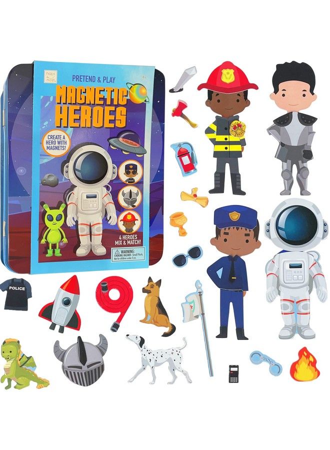 Hapinest Magnetic Heroes Pretend And Play Travel Playset Toy For Boys Ages 4 Years And Up Fireman Policeman Knight Astronaut - Image 3