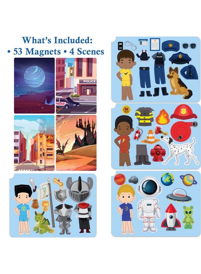 Hapinest Magnetic Heroes Pretend And Play Travel Playset Toy For Boys Ages 4 Years And Up Fireman Policeman Knight Astronaut - Image 5