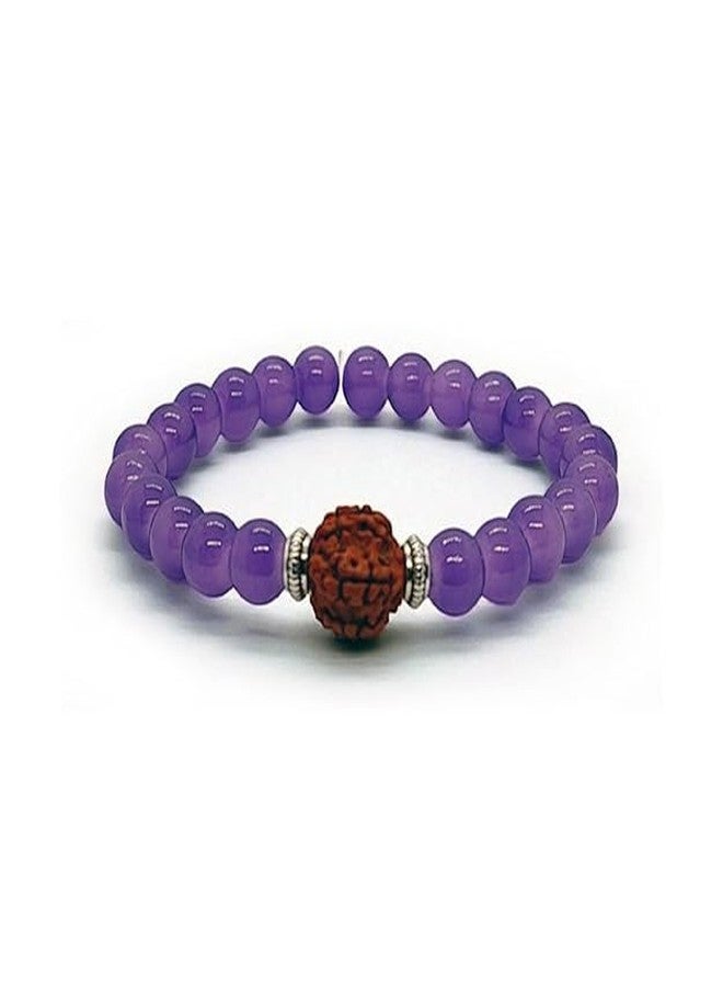 Sukhad Rudraksha Beaded Bracelet for Men & Women - Purple Crystal Stone Bracelet with Natural Rudraksha Bead - Stretchable Spiritual Yoga Meditation Bracelet for Peace, Luck & Positive Energy - Image 1