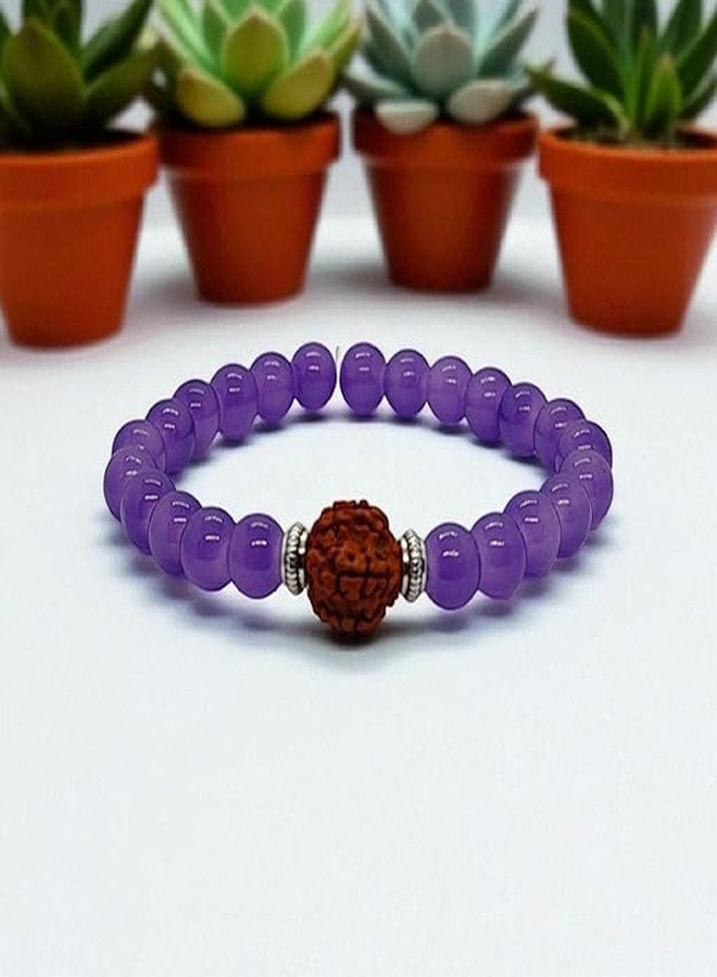 Sukhad Rudraksha Beaded Bracelet for Men & Women - Purple Crystal Stone Bracelet with Natural Rudraksha Bead - Stretchable Spiritual Yoga Meditation Bracelet for Peace, Luck & Positive Energy - Image 3