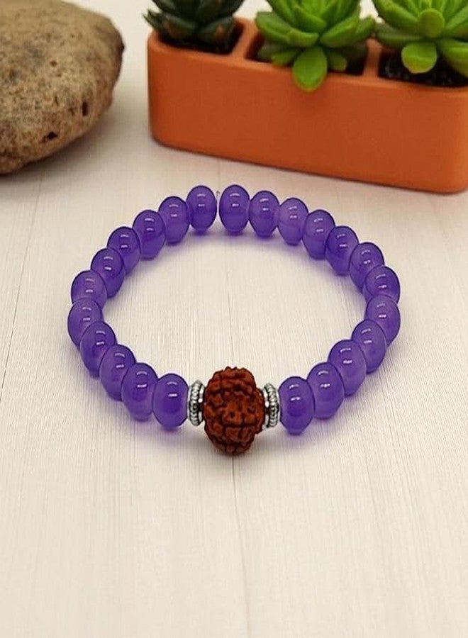 Sukhad Rudraksha Beaded Bracelet for Men & Women - Purple Crystal Stone Bracelet with Natural Rudraksha Bead - Stretchable Spiritual Yoga Meditation Bracelet for Peace, Luck & Positive Energy - Image 4