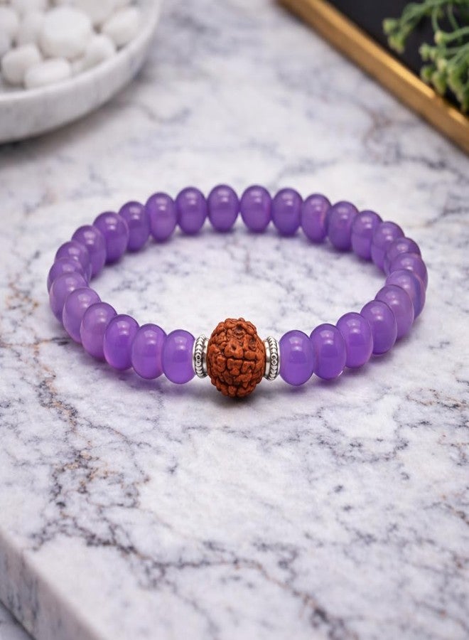 Sukhad Rudraksha Beaded Bracelet for Men & Women - Purple Crystal Stone Bracelet with Natural Rudraksha Bead - Stretchable Spiritual Yoga Meditation Bracelet for Peace, Luck & Positive Energy - Image 2