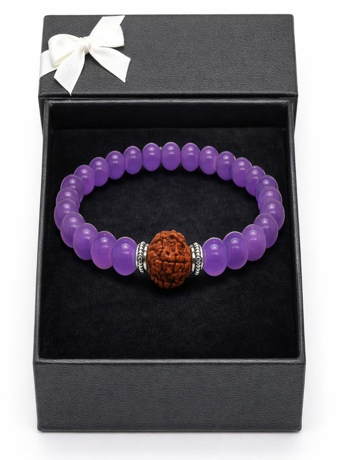 Sukhad Rudraksha Beaded Bracelet for Men & Women - Purple Crystal Stone Bracelet with Natural Rudraksha Bead - Stretchable Spiritual Yoga Meditation Bracelet for Peace, Luck & Positive Energy - Image 5
