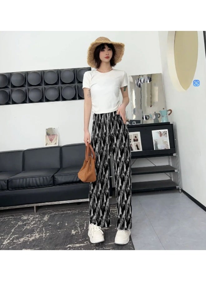 بنطلون واسع الساق بمقاس حر للنساء في الصيف، بنطلون فضفاض مستقيم بتصميم صبغ التعادل - Image 4