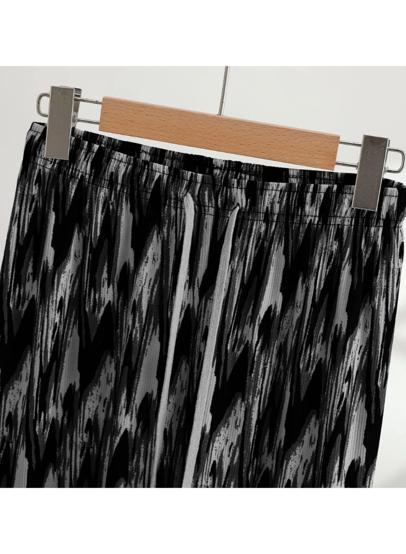 بنطلون واسع الساق بمقاس حر للنساء في الصيف، بنطلون فضفاض مستقيم بتصميم صبغ التعادل - Image 2