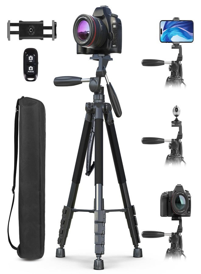 UBeesize 74" Camera Tripod with Phone Holder and Remote, Heavy Duty Tripod Stand with Portable Bag for Phone and Camera, Compatible with DSLR Cameras, Cell Phones, Spotting Scopes and Binoculars - Image 1