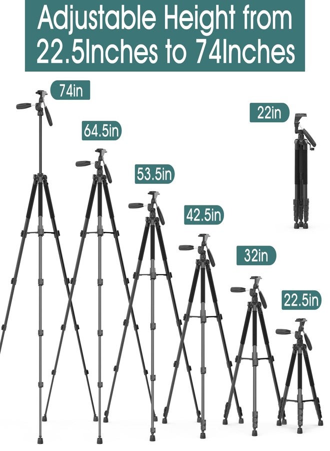 UBeesize 74" Camera Tripod with Phone Holder and Remote, Heavy Duty Tripod Stand with Portable Bag for Phone and Camera, Compatible with DSLR Cameras, Cell Phones, Spotting Scopes and Binoculars - Image 5