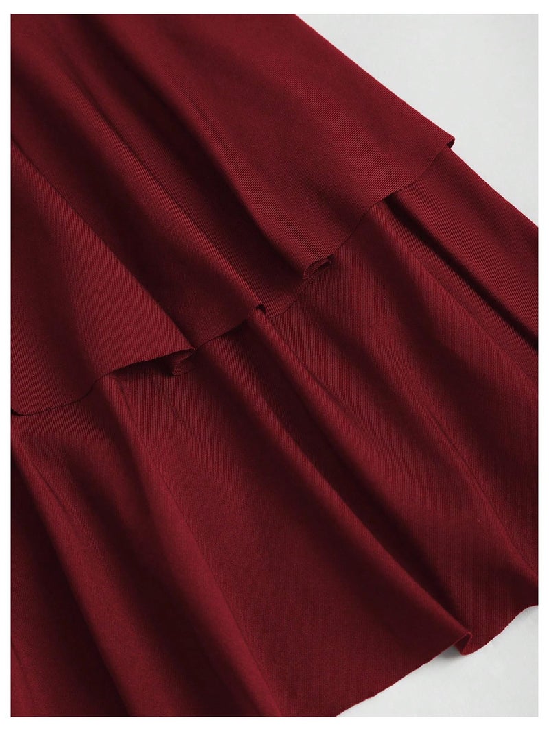 Floerns Women's Mini Dress Off The Shoulder Metal Floral Sleeveless Layered Hem Going Out Dresses Burgundy Medium - Image 5