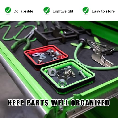 Yourkar, 2 PCS Collapsible Magnetic Parts Tray, 4.5 Inch Foldable Magnetic Square Silicone Tray, Tool Tray Set with Double-Sided Magnetic Base for Screw Bolts Nuts Pins, Car Accessories (Red+Blue) - Image 5