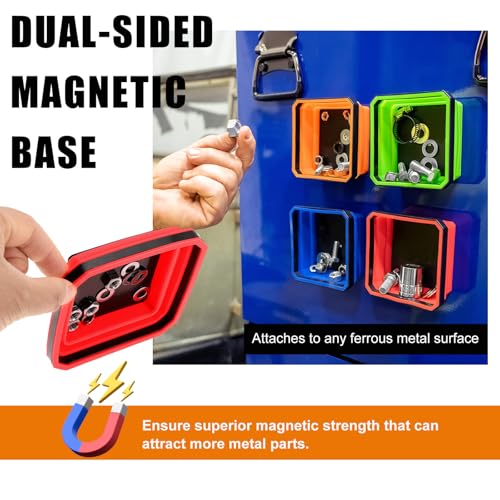 Yourkar, 2 PCS Collapsible Magnetic Parts Tray, 4.5 Inch Foldable Magnetic Square Silicone Tray, Tool Tray Set with Double-Sided Magnetic Base for Screw Bolts Nuts Pins, Car Accessories (Red+Blue) - Image 4