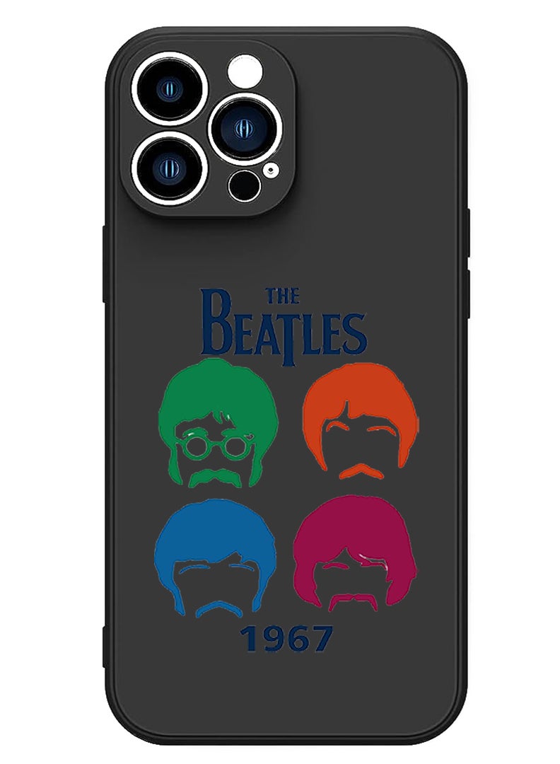 Theodor Protective Slim Fit Case Liquid Silicone Cover with Full Body Protection Anti-Scratch Shockproof Case For iPhone 15 Pro Max Black - The beatles - Image 1