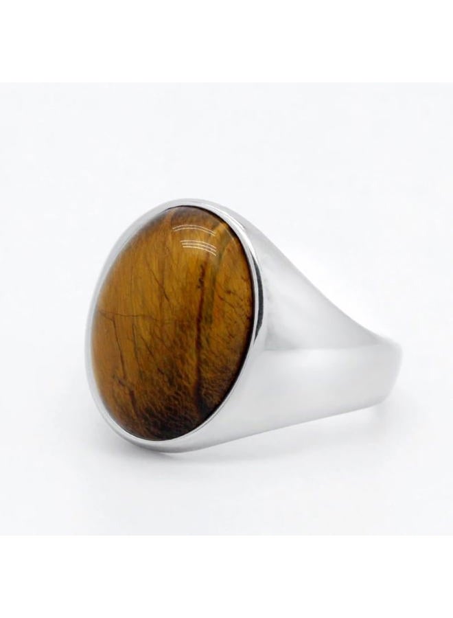 LovePlus S925 Sterling Silver Black Natural Agate Stone Brown Tiger Eye Stone Men's Ring Türkiye Handmade Jewelry Men's and Women's Luxury Ring Simple Design 6-13, 10, Metal, Agate - Image 2