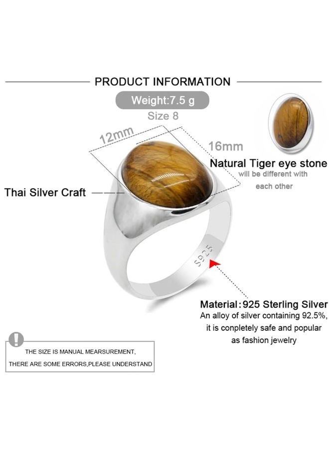 LovePlus S925 Sterling Silver Black Natural Agate Stone Brown Tiger Eye Stone Men's Ring Türkiye Handmade Jewelry Men's and Women's Luxury Ring Simple Design 6-13, 10, Metal, Agate - Image 4