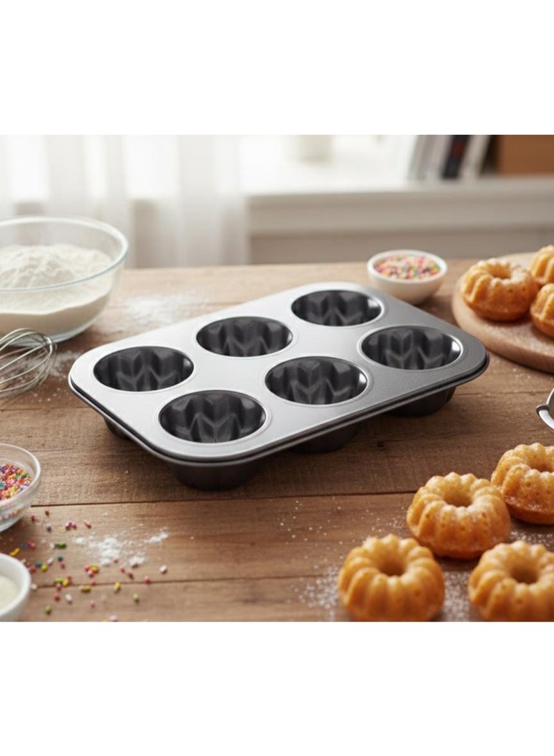 AKDC Non-Stick Cake Mould Pan with 6 Flower Shape Cups – Durable Bakeware for Creative Cakes, Muffins and Desserts 80ml each - Image 1