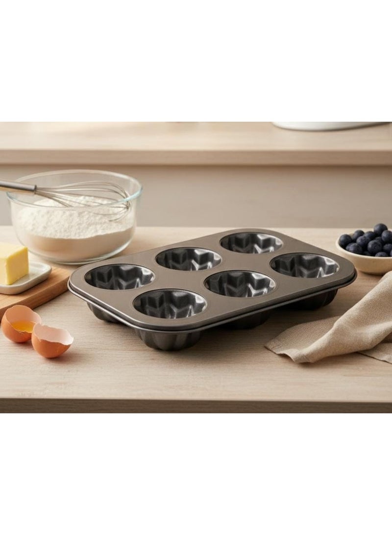 AKDC Non-Stick Cake Mould Pan with 6 Flower Shape Cups – Durable Bakeware for Creative Cakes, Muffins and Desserts 80ml each - Image 2