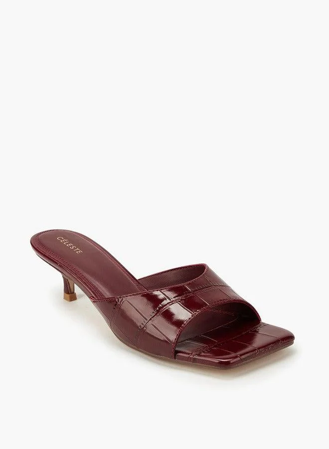 سيليست صنادل نسائية سهلة الارتداء بكعب رفيع بنقوش