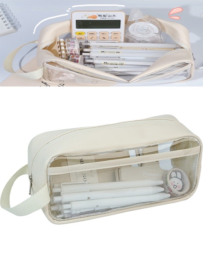 روكاوات مقلمة ذات سعة كبيرة، حقيبة أقلام رصاص شفافة متعددة الوظائف بسحاب، حقيبة قرطاسية بسيطة، مقلمة جميلة مناسبة للمراهقين في المدارس والبنات والأولاد والمكاتب والبالغين - Image 1