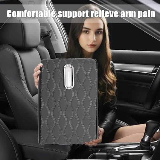 Car Center Console Armrest Box Padding Wave Embroidery Pu Leather Cover  Black With Tissue Holder - Image 4