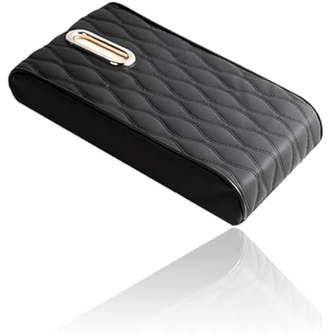 Car Center Console Armrest Box Padding Wave Embroidery Pu Leather Cover  Black With Tissue Holder - Image 1