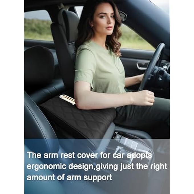 Car Center Console Armrest Box Padding Wave Embroidery Pu Leather Cover  Black With Tissue Holder - Image 5