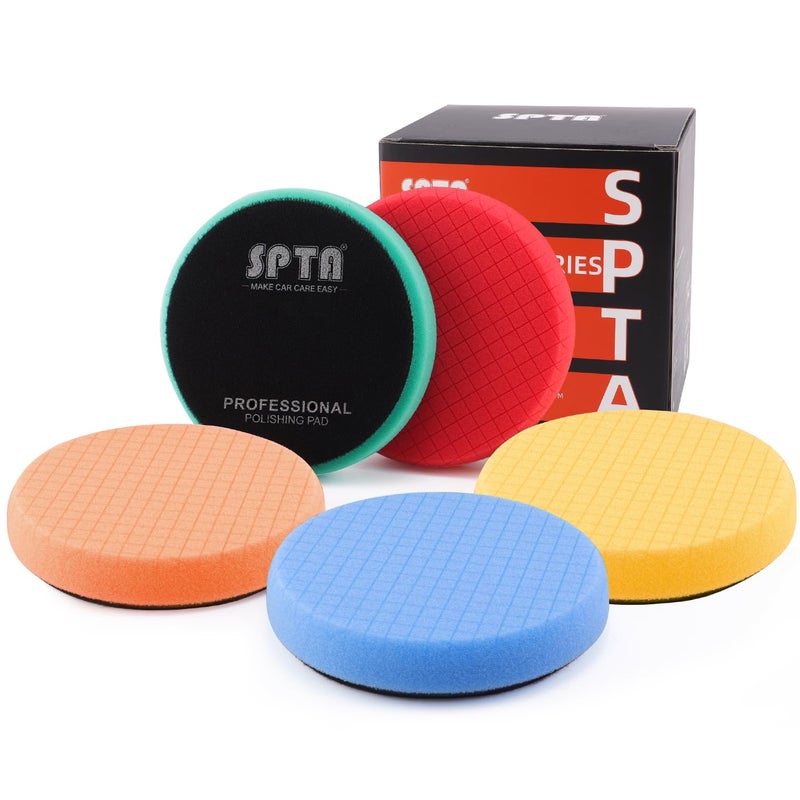 SPTA 5Pc 5.5 Inch Face for 5 Inch 125mm Backing Plate Compound Buffing Sponge Pads Cutting Polishing Pad Kit for Car Buffer Polisher Compounding,Polishing and Waxing - Image 1