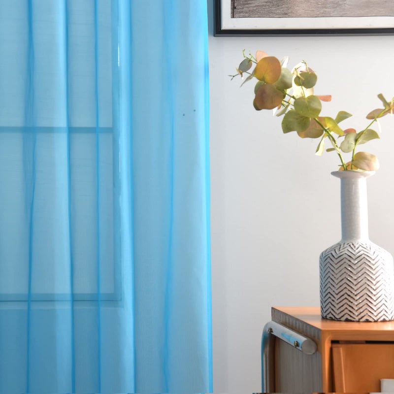 SpaceDresser Basic Rod Pocket Sheer Voile Window Curtain Panels Cyan Blue 1 Pair 2 Panels 52 Width 84 Inch Long for Kitchen Bedroom Children Living Room Yard(Cyan Blue,52 W x 84 L) - Image 4