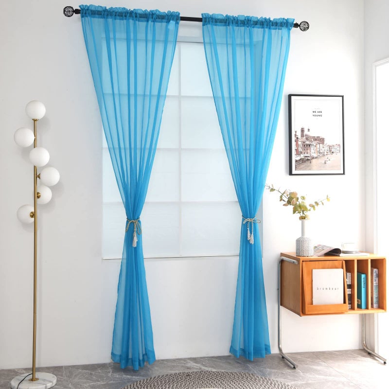 SpaceDresser Basic Rod Pocket Sheer Voile Window Curtain Panels Cyan Blue 1 Pair 2 Panels 52 Width 84 Inch Long for Kitchen Bedroom Children Living Room Yard(Cyan Blue,52 W x 84 L) - Image 2