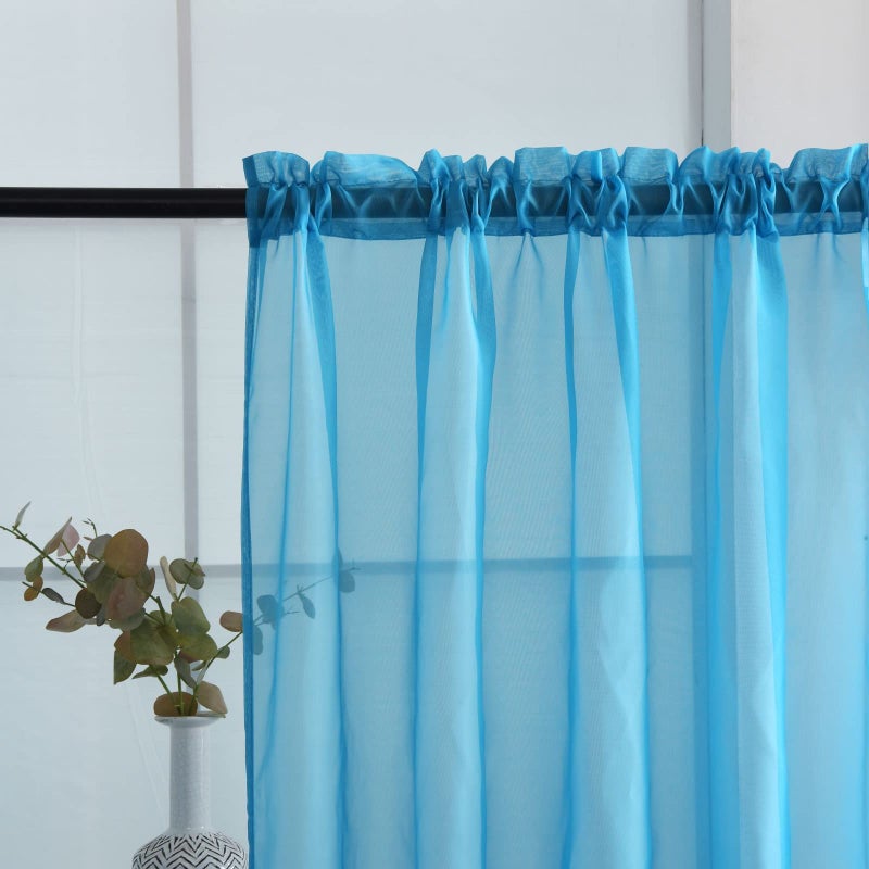 SpaceDresser Basic Rod Pocket Sheer Voile Window Curtain Panels Cyan Blue 1 Pair 2 Panels 52 Width 84 Inch Long for Kitchen Bedroom Children Living Room Yard(Cyan Blue,52 W x 84 L) - Image 5
