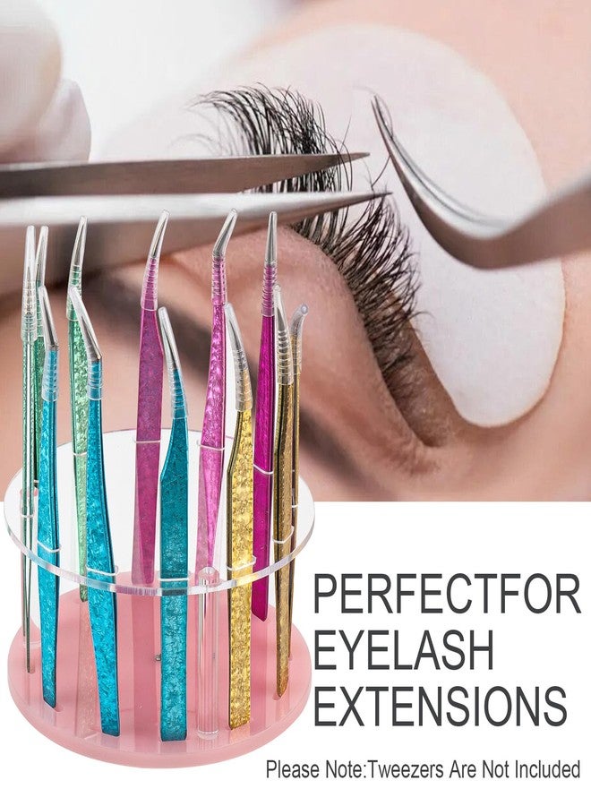 Mekupeu 12 Holes Acrylic Rotatable Tweezers Holder Eyelash Makeup Grafting Tweezer Display Stand Extensions Organizer (Pink) - Image 5