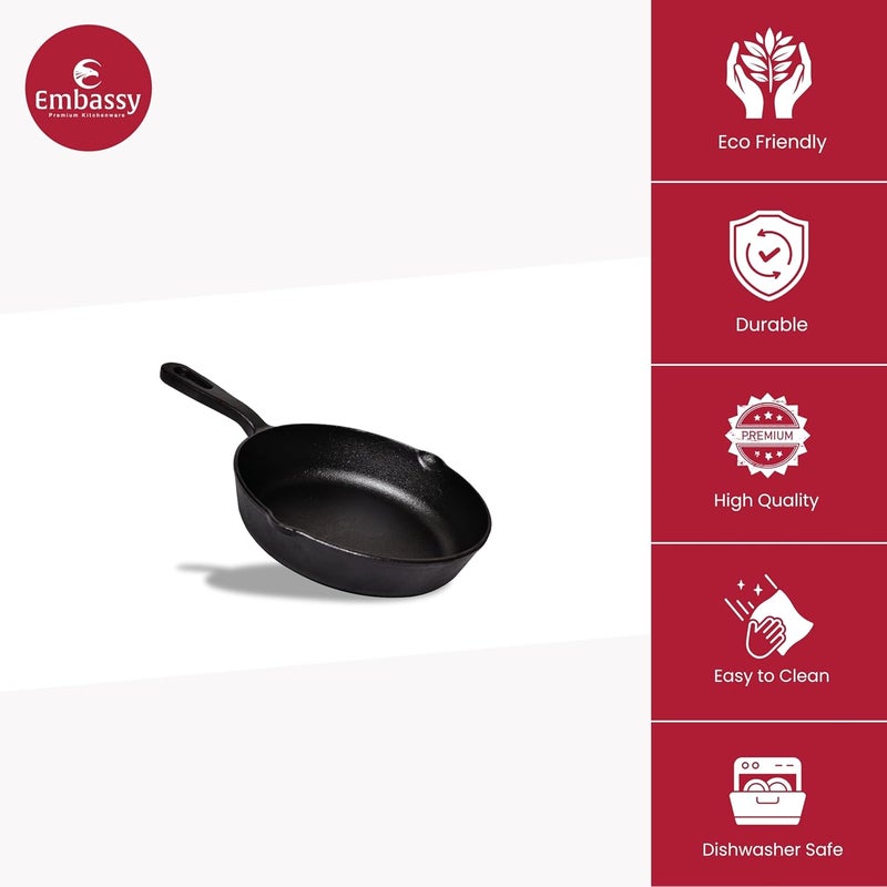 EMBASSY Cast Iron Skillet/Frying Pan, 8 Inches, Pre-Seasoned Cookware Made in India - Image 3