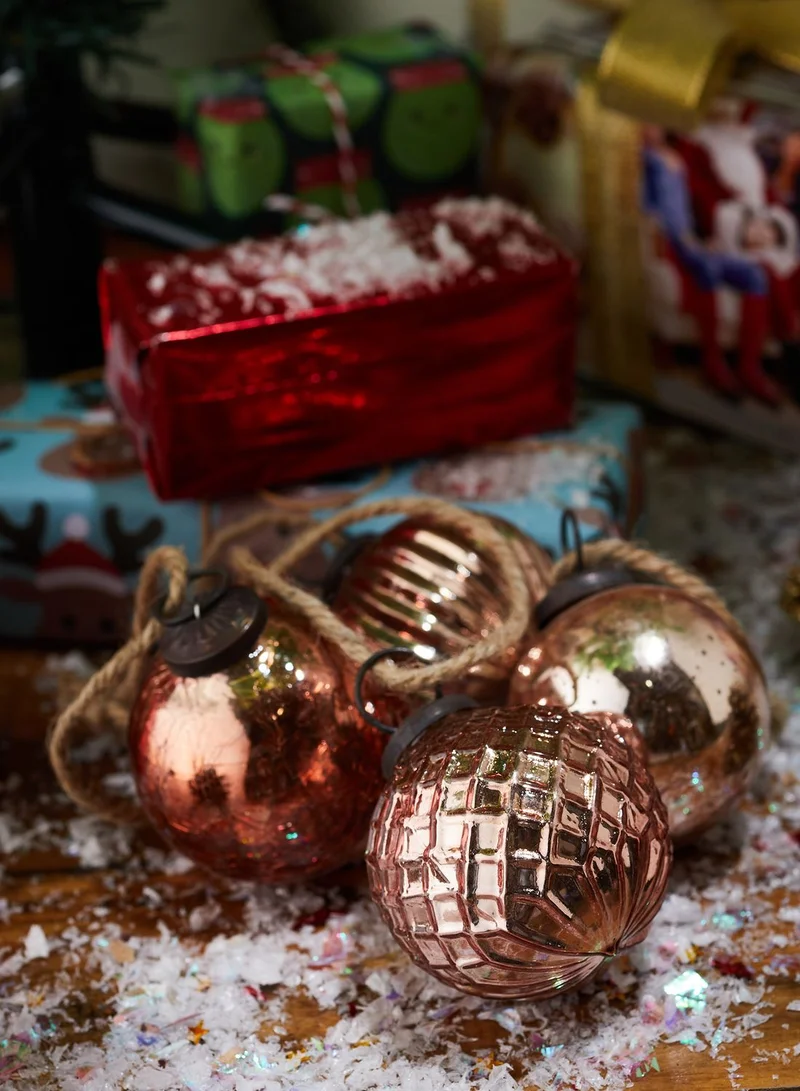 Sass & Belle Copper Crackle Glass Bauble Set Of 4