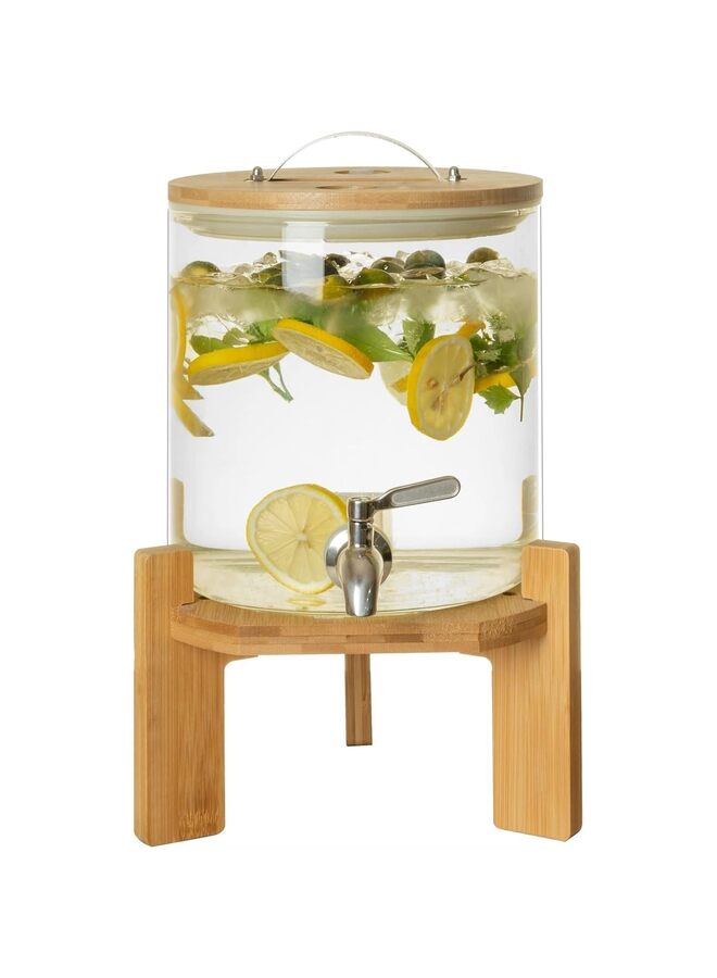 موزع مشروبات، موزع مشروبات زجاجي مع حامل، موزع مشروبات للحفلات، موزع مشروبات مع حامل، حامل خشبي، موزع مشروبات مثلجة أو ساخنة سعة 5 لتر؟ 7.9×7.9×12.6 بوصة - Image 1