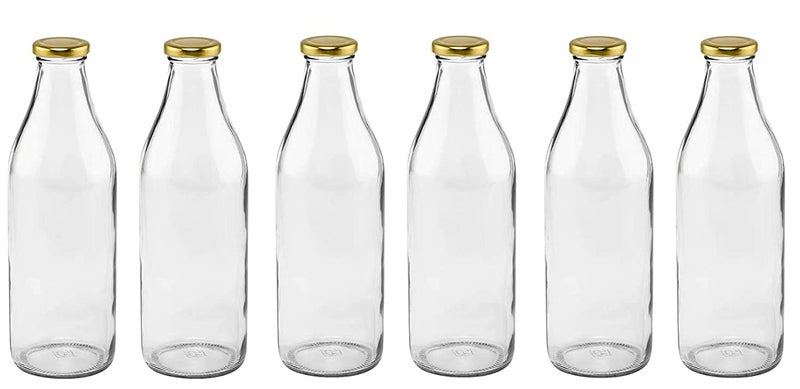 DCloud Hub Dcloud Milk Water and Juice Glass Bottle with Air Tight Cap Transparent 1 Liter Set of 2 - Image 1