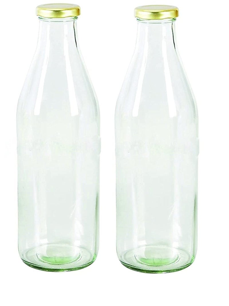 DCloud Hub Dcloud Milk Water and Juice Glass Bottle with Air Tight Cap Transparent 1 Liter Set of 2 - Image 2