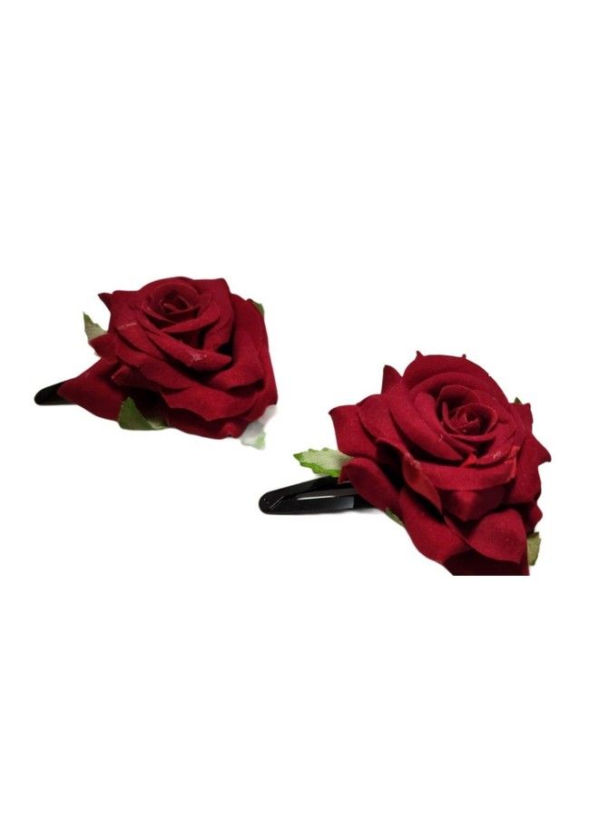 LYF5STAR Handmade Artificial Red Rose Flower Bride Tiktok Hairpin Red Velvet Rose Hairpin For Girls And Women (Pack Of 2) - Image 2