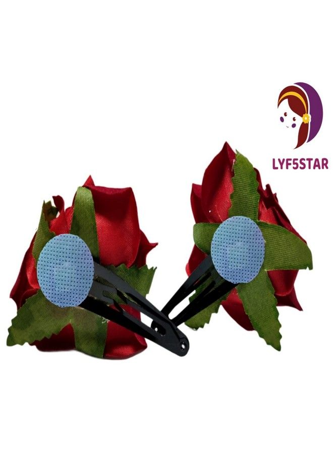 LYF5STAR Handmade Artificial Red Rose Flower Bride Tiktok Hairpin Red Velvet Rose Hairpin For Girls And Women (Pack Of 2) - Image 4