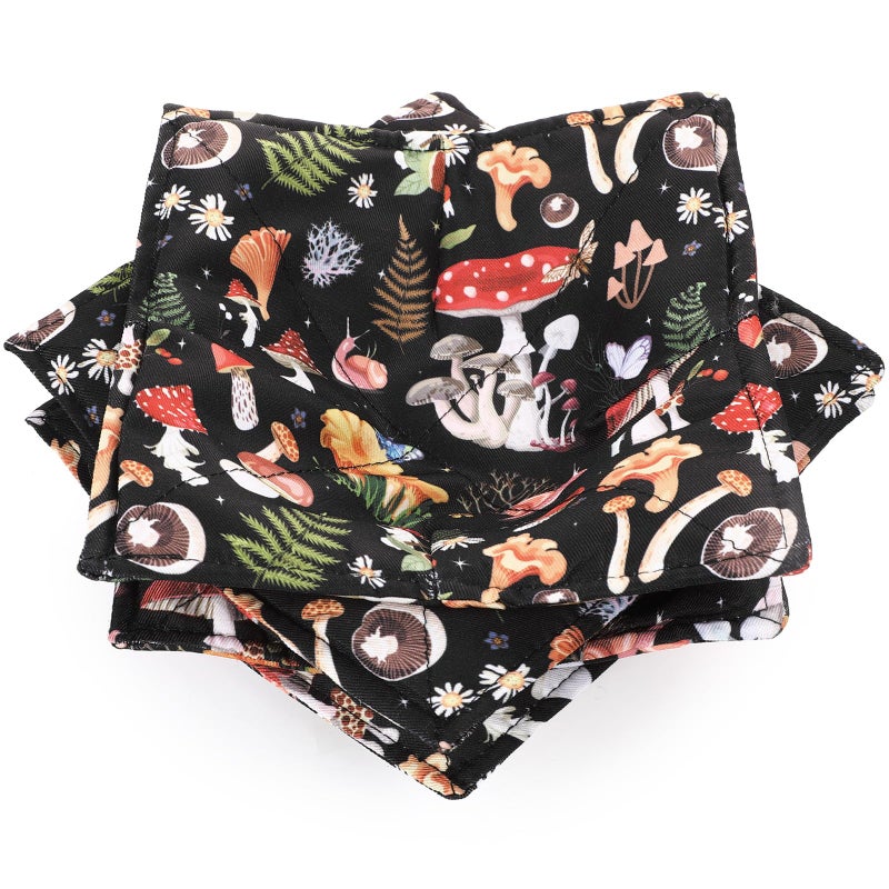 Cunhill 4 Pcs Cotton Microwave Bowl Cozy Holders for Hot Food Hot Pads Soup Bowl Potholders Heat Resistant Multipurpose Quilted Safe Holders for Kitchen Plate Supply(Black,Mushroom Style) - Image 1